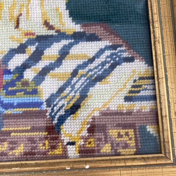 Vintage Judaica handcrafted Framed Needlepoint Jewish Tallit hanging picture - Picture 2 of 6